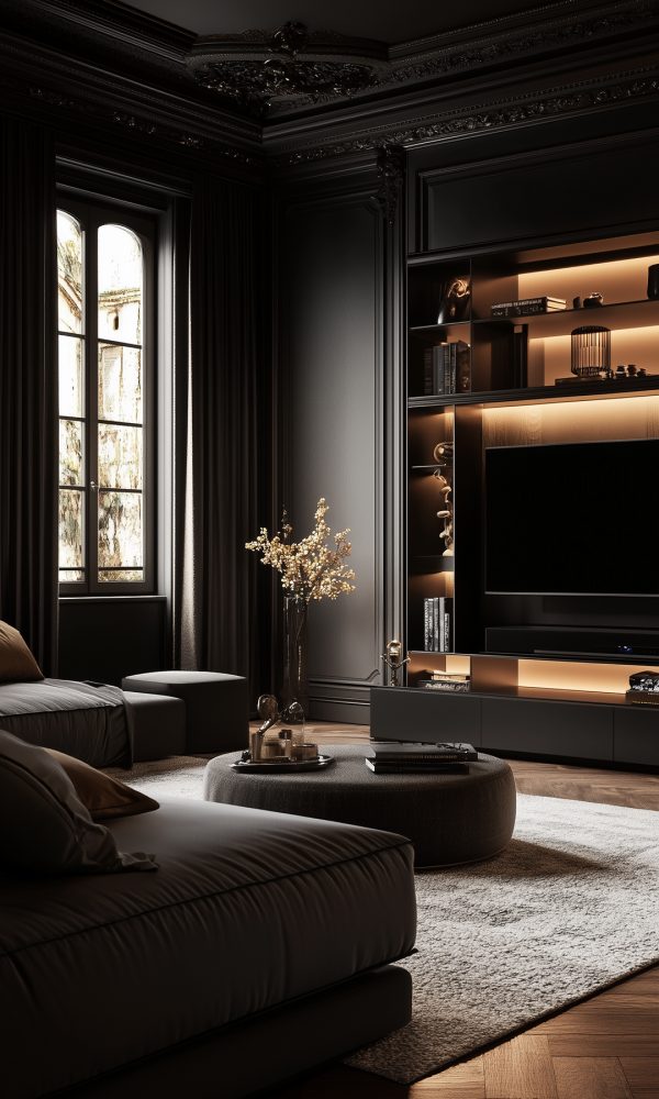 Black apartment interior design